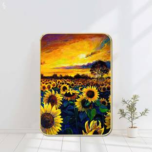 Aartify Sunflower Field Wall Art | Sunset Landscape Painting for Living Room & Bedroom Digital Reprint 19.5 inch x 13.5 inch Painting