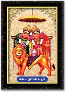 KSS CHAMUNDA MATA photo frame (Wood Base and Front Laminated) Acrylic 10 inch x 8 inch Painting