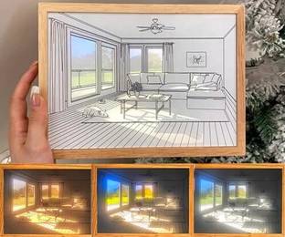 My HomesWorld Painting Wall Art and Sunset LED Night Light Painting Light Art Decor Pencil 12.1 inch x 9.1 inch Painting