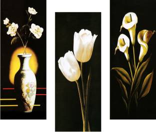 saf Floral 6MM MDF Framed set of 3 Digital Reprint 15 inch x 18 inch Painting