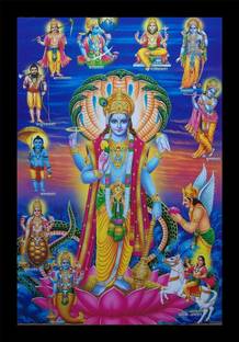 lvy Vishnu bhagwan photo Digital Reprint 8 inch x 12 inch (With Frame) Religious Frame