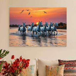 Artfluence Running Horses Sunset Wrapped Canvas Painting Wall Art for Home & Offices Canvas 16.5 inch x 23.7 inch Painting