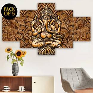 Ambercraft Lord Ganesha Brown Colored Wall Painting for Home decoration Digital Reprint 17 inch x 30 inch Painting