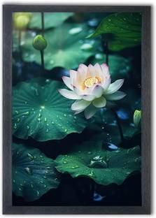 Choudhary Bro Lotus Painting Photo Frame For Wall Mounted Painting (10 * 14 Inches) Digital Reprint 14 inch x 10 inch Painting
