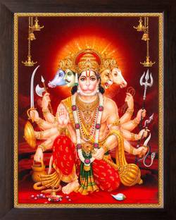 LVY Arts Panchmukhi Lord Hanuman, Bajrangbali Photo with Frame Digital Reprint 10 inch x 8 inch Painting