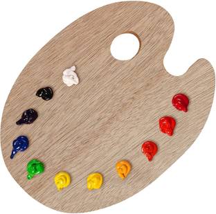 BM RETAIL 10 X 12 INCH Large Wooden Oval-Shaped Artist Painting Palette with Thumb Hole 0 Paint Wells Palettes