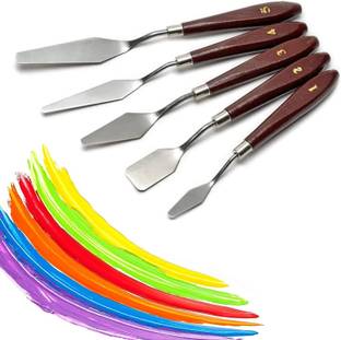 ARTISTERY Artist Palette Painting Knives Various Sizes & Shapes, Steel Scraper Spatula 5 Paint Wells Palettes