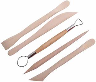 HIKIN SUPERMARKET Clay Tools Set 5pc, Wooden Polymer Clay Pottery Play Dough Modeling Tools Kits