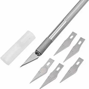 Sarvottam Detail Precision Pen Knife with 5 Interchangeable Sharp Blades Cutting Mat Metal Grip Hand-held Paper Cutter