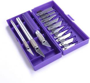 KRYTONE 13 Blades 3 Knife Handles with Box Non-Slip Metal Scalpel Knife Tools Plastic Grip Hand-held Paper Cutter