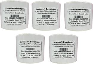 Sevensoft Developers SD 38X25MM Barcode Label Set of 5 Self-adhesive 2 UP Chromo 4" Diameter Roll (Use Black Ribbon to Print Stickers) Paper Label
