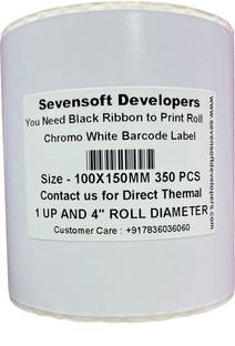 Sevensoft Developers 100X150MM Dubble Barcode Label (4X6 INCH) Self-adhesive 1 UP 4" Dia Roll (Use Black Ribbon to Print Stickers) Paper Label
