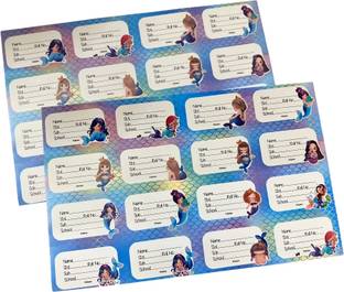 TINZORI Mermaid Name Label Stickers for Girls, School Supply Writable Tags, Pack of 2 Self Adhesive Paper Label