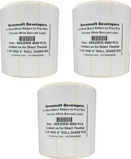 Royaltec 50X25MM Barcode Label Set of 3 Self-adhesive 2 UP Chromo 4" Diameter Roll (Use Black Ribbon to Print Stickers) Paper Label