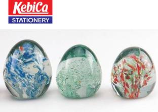 Kebica Glass Oval Paper Weight Size-2.5 Inch Random Design Crystal Paper Weights  with Rough Surface