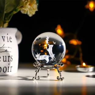Wengonvila 2 Cat Crystal Ball with Stand 60mm 3D Engraved Decorative Glass Sphere crystal Paper Weights  with Clear