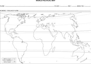 akanksha's World Political Map (50 Sheets) Blank A4 70 gsm A4 paper