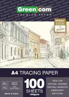 greencom 100 PCS A4 Size Artists Tracing Paper Transfer Paper for Pencil Ink Markers Unruled A4 90 gsm A4 paper