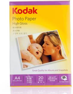 KODAK A4 High Glossy (20 Sheets) Unruled A4 230 gsm Photo Paper