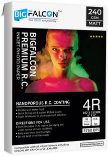 BIGFALCON Premium 240 GSM 4R Size (4X6 inch) 50 Sheet Matt (Luster) RC Resin Coated Waterproof Inkjet Photo Paper for all Inkjet Printer 4R (102x152mm) 240 gsm Photo Paper