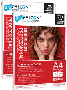 BIGFALCON Professional 210 GSM A4 (8.5X11 Inch) 40 Sheet High Glossy Cast Coated Photo Paper for all Inkjet Printer A4 (210x297mm) 210 gsm Photo Paper