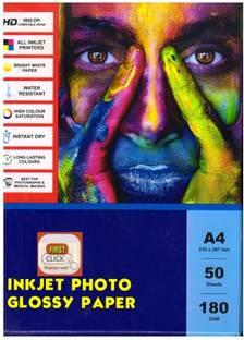 First Click Inkjet Photo Glossy Paper A4 Size- 50 Sheets 180 GSM UNRULED A4 180 gsm Photo Paper