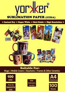 Yorkker Sublimation Paper CERA Matt finish High Resolution Heat Transfer Paper for Mug Printing, Mobile cases & Covers, Keychain & Other Ceramics Unruled A4 100 gsm Transfer Paper
