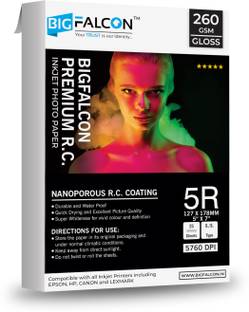 बिगफाल्कन Premium Ultra Glossy 260 GSM 5R Size (5 X 7 Inch) 25 Sheet RC Photo Paper वॉटरप्रूफ इंकजेट फोटो पेपर फॉर ऑल इंकजेट प्रिंटर 5R (5x7 Inch) फोटो पेपर