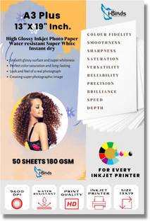 I-Birds Enterprises Cast Coated 180 GSM INKJET Photo Paper High Glossy A3 Plus (A3 Extension) A3 Extension (Size 13X19 Inch - 50 Sheet) 180 gsm Inkjet Paper