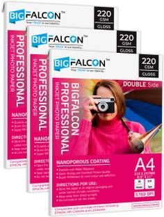 BIGFALCON Professional A4 Double Sided Glossy Inkjet Photo Paper 220 GSM (60 Sheets) Unruled A4 (8.5x11 inch) 220 gsm Photo Paper