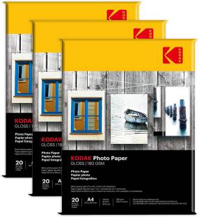 KODAK A4 High Glossy Photo Paper (210x297mm) Water Resistant Instant Dry 60 Sheets Unruled A4 180 gsm Inkjet Paper