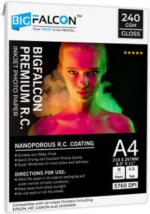 BIGFALCON Premium Ultra Glossy 240 GSM A4 Size (210x297mm) 20 Sheet RC Photo Paper Waterproof Inkjet Photo Paper for all Inkjet Printer A4 (210x297mm) 240 gsm Photo Paper