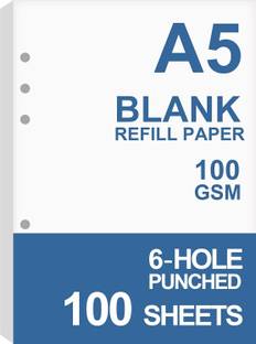 INNAXA A5 Refill Paper | 6-ring binder | 100 sheets/200 pages Each Blank A5 100 gsm Journal Paper