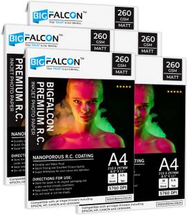 BIGFALCON Premium Matt (Luster) 260 GSM A4 Size (210x297mm) 100 Sheet RC Photo Paper Waterproof Inkjet Photo Paper for all Inkjet Printer A4 (210x297mm) 260 gsm Photo Paper