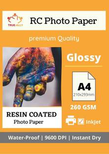 True-Ally Premium A4 260 GSM RC (Resin Coated) Water Proof Instant Dry Luster Glossy Inkjet Photo Paper A4 (210 x297 mm) (A4-50 Sheets) Unruled A4 260 gsm Photo Paper