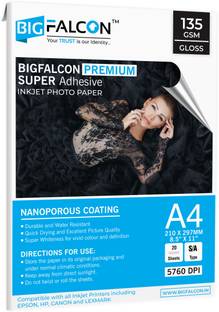 BIGFALCON Premium 135 GSM Super Self-Adhesive High Glossy Inkjet Sticker Photo Paper Unruled A4 (8.5 x 11 inch) 135 gsm Photo Paper