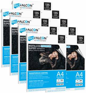 BIGFALCON Premium 135 GSM Super Self-Adhesive High Glossy Inkjet Sticker Photo Paper Unruled A4 (8.5 x 11 inch) 135 gsm Photo Paper
