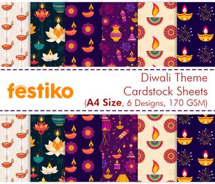 Festiko 12 Pcs Pattern Cardstock For Diwali Decorations Unruled A4 170 gsm Craft paper