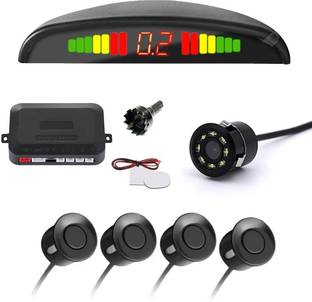 e-generix 8 LED Rearview Cam and Set of 4 Car Reverse Black Sensors Combo Car Reverse Cam and Sensor_Black Parking Sensor