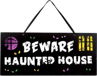 ITSY Bitsy Halloween Warning Sign Beware Haunted House Hanging Board 45x20cm  Party Glow Ornament