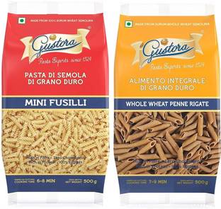 Gustora Durum Wheat Semolina Mini Fusilli & Whole Wheat Penne Pasta Combo Fusilli Pasta