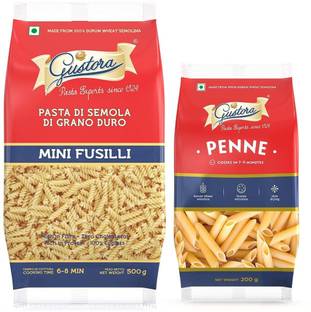 Gustora Durum Wheat Semolina Mini Fusilli & Penne Pasta Combo - 700g Fusilli Pasta