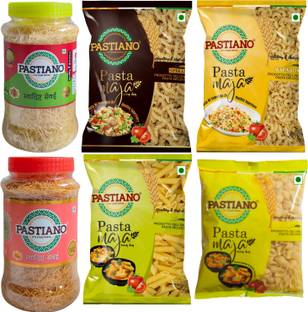 PASTIANO Jumbo Combo- Fusilli, Macaroni, Penne, Shells, Vermicelli Jar, Roasted Vermicelli Jar- 250 gms each- 6 in 1 Fusilli, Macaroni, Penne, Shell Pasta