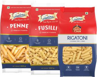 Gustora Durum Wheat Semolina Pasta Combo I Vegetarian I Rich in Fibre & Protein Penne, Fusilli, Rigatoni Pasta