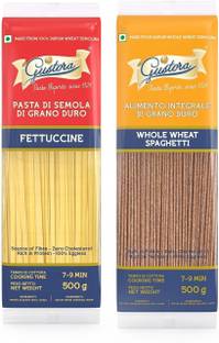 Gustora Durum Wheat Semolina Fettuccine & Whole Wheat Spaghetti Pasta Combo Fettuccine Pasta