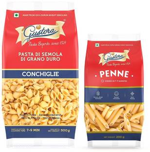 Gustora Durum Wheat Semolina Pasta Combo I Eggless I Fibre & Protein Rich I Conchiglie & Penne Pasta