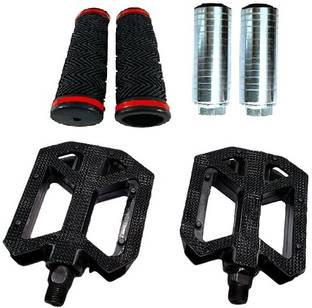 PRAKMO Pedal for 24T,26T.29T Cycles, Anti-Slip, 2 Pc Bright Foot Rest and Handle Grip Pedal