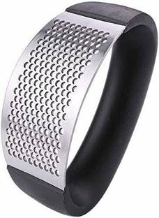 OneStop Global 304 Stainless Steel and Plastic Portable Garlic Crusher Ginger Mincer Squeezer Press Rocker Kitchen Chopper with Handle (3.94 x2.7-Inches, Black) NA Peeler