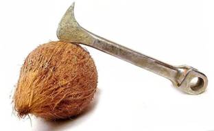 EFFICIENT Coconut Cracker and Knife with Zinc Coated Iron Straight Peeler