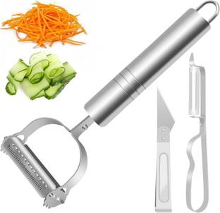OXMEZA Stainless Steel Vegetable & Fruit 3 in 1 Durable Razor Sharp Cutter Slicer Straight Peeler Set